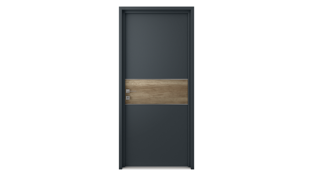 Porte d'entrée acier BRANNEC Porte d'entrée grise avec partie central effet bois
